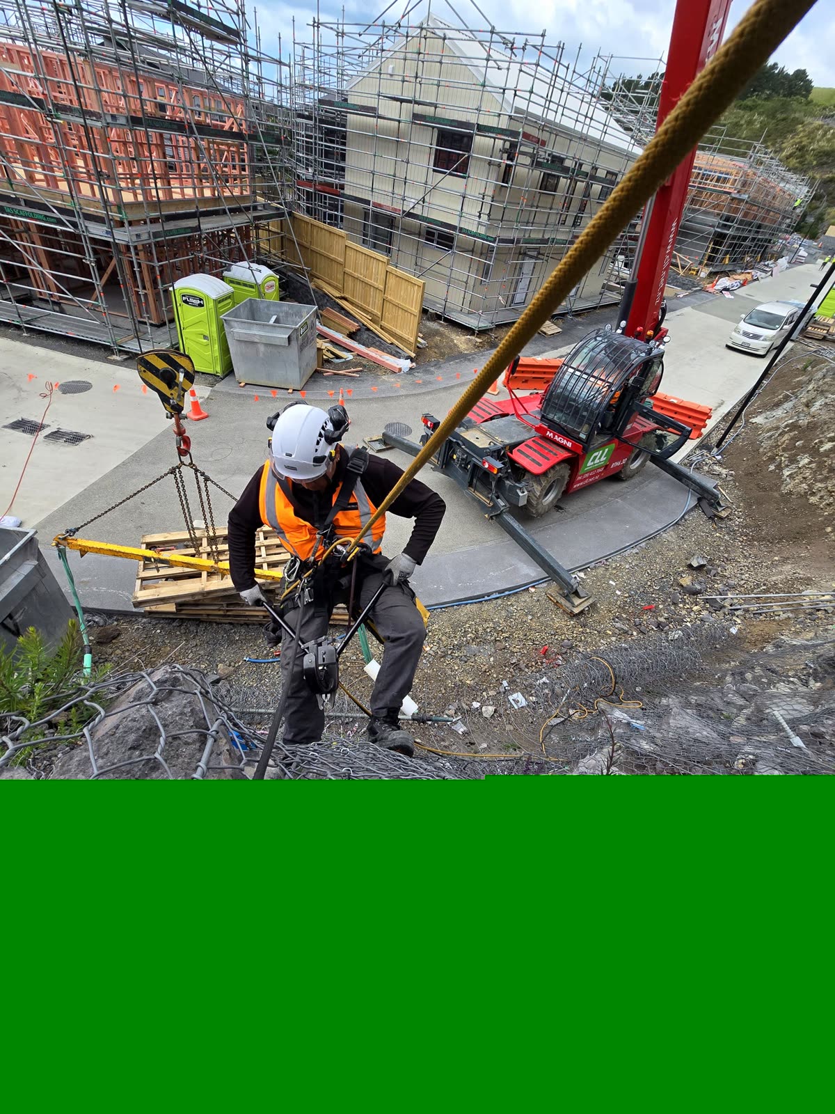 Rockfall mesh being secured on the Stonefields slope